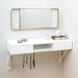 floating dressing table with gold mirror