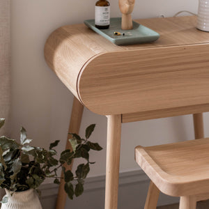 Curved oak dressing table