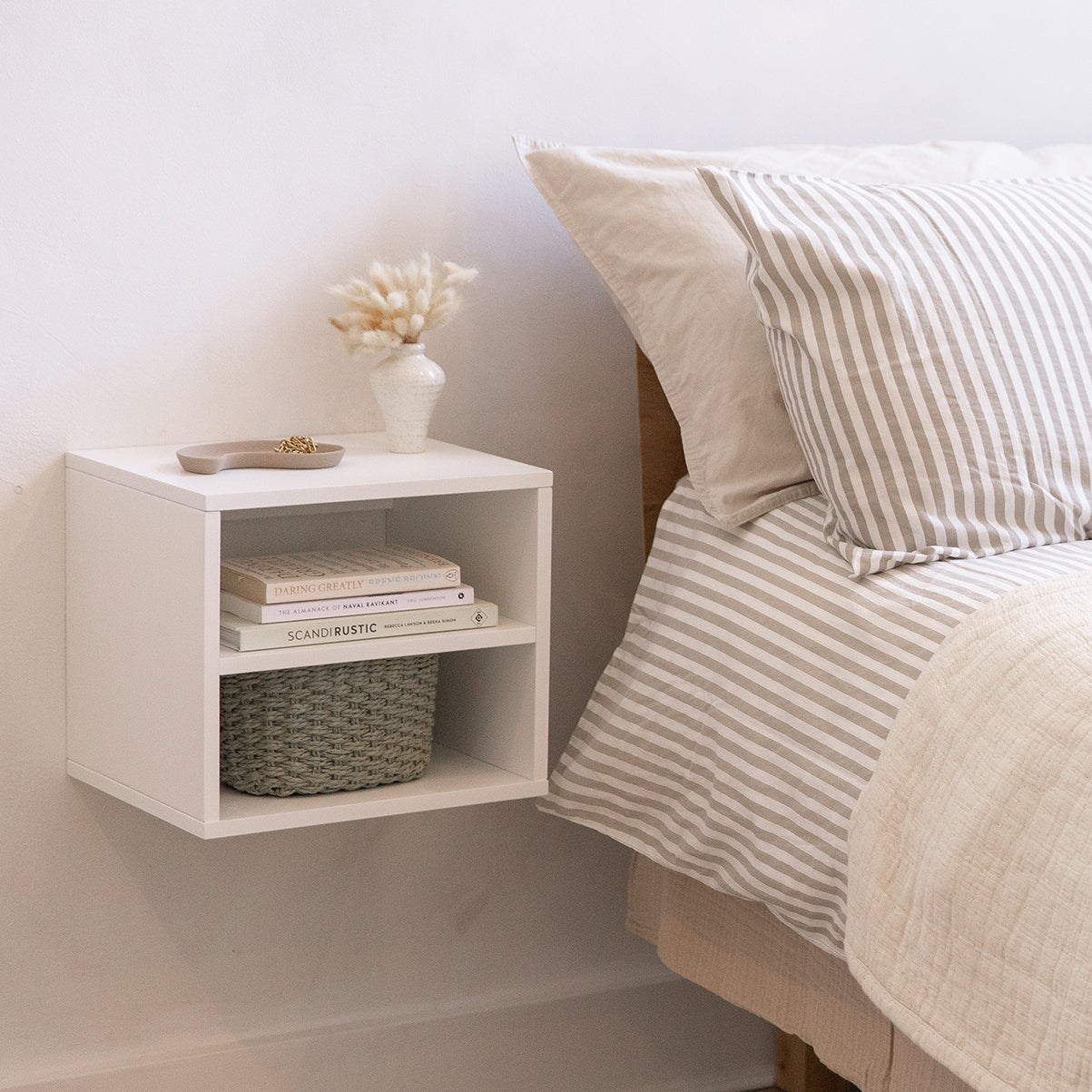 Simple Floating Bedside Table White