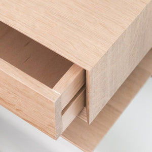 oak floating bedside drawer detail view