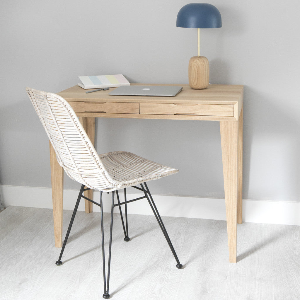 oak desk with white chair