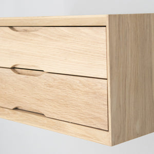oak double drawer floating bedside detail view