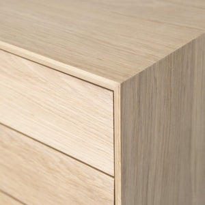 oak double drawer bedside close up view