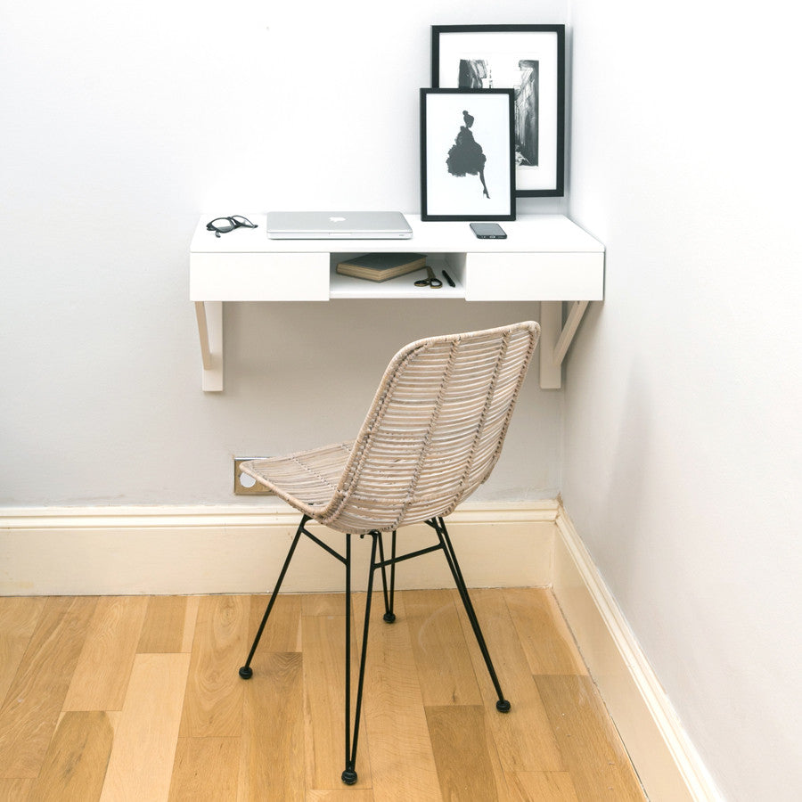 white floating beech desk with chair