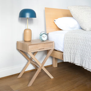 Oak Bedside Table With Crossover Leg